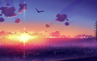 Artwork Fantasy Art Anime City Sunset Sky Wallpaper