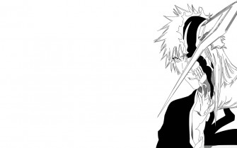 Anime Art Black And White Bleach Ichigo Half