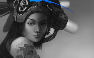 Art Girl Hat Monochrome Black And White Blue Tattoo