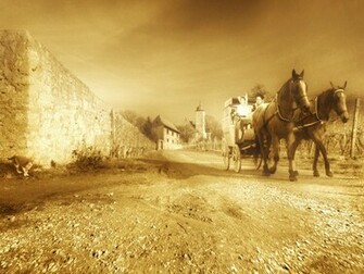 Sepia Horses Wallpaper Wagons