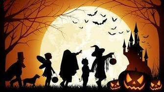 Wallpaper Men And Dog Bats Halloween Trees Castle Pumpkin Moon