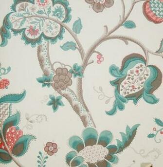 Wallpaper A Jacobean Tree Of Life Design In Teal And Red
