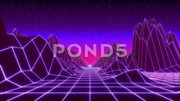 80s Retro Background Loop Animation Retrowave Horizon Landscape