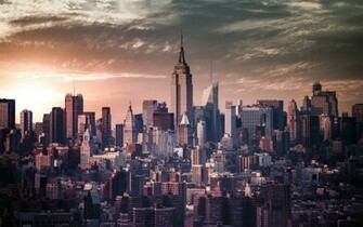 City New York Vintage Photo Skyscrapers Evening HD Wallpaper