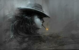 Art Black Hair Women In Hat Smoking Cigarettes HD Wallpaper