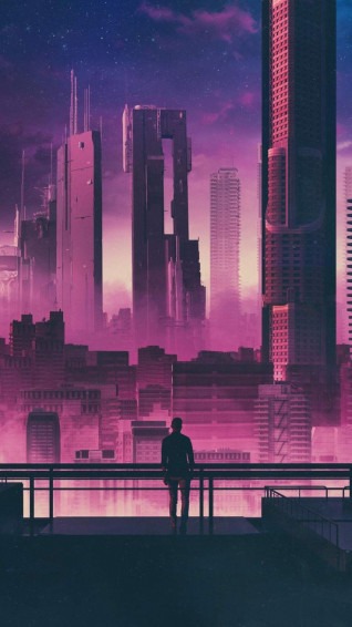 Future City And Man iPhone Wallpaper Painting Abstract