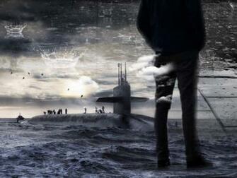 Man S Silhouette And Submarine Submerged In Water Image