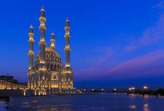 Heydar Mosque Azerbaijan Baku Lights Night
