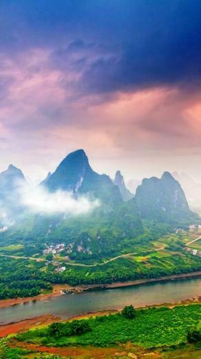 Green Nature Village Guilin China Mountains iPhone Wallpaper