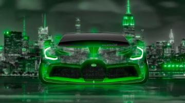 Bugatti Divo Front Super Neon Crystal New York Night City Art Car