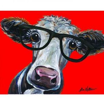 Cow Print Cora With Glasses Choice Of Background Colors
