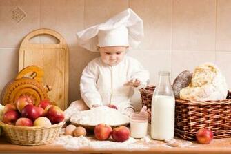 Image Milk Children Apples Wicker Basket Cook