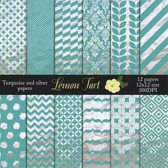Turquoise And Silver Foil Background Digital Papers