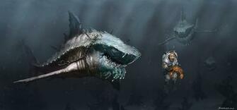Men Human Sharks Scuba Diving Crabs