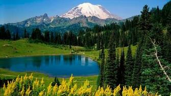 Wallpaper Lake Landscape Mountains Trees Fir