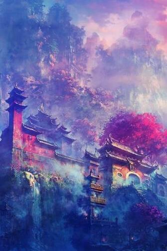 Asian Village In The Mountains Fantasy iPhone 4s Wallpaper