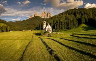 Wallpaper Field Mountains Italy Church Bolzano Image For