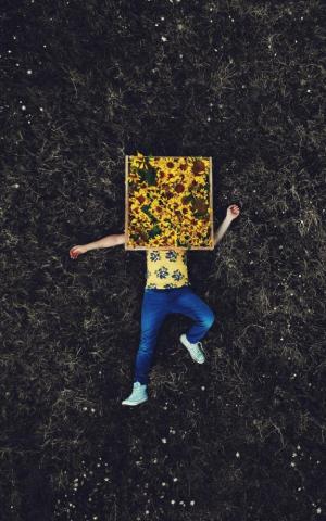 Lonely Man Lying Down Earth Sunflowers