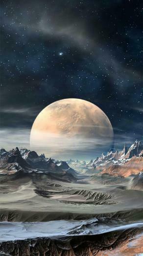 Nature Super Moon Planet Rocky Landscape iPhone Wallpaper