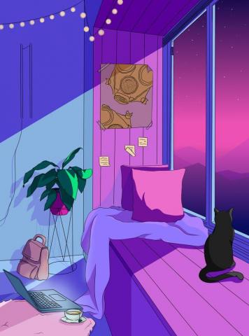 Animated Illustration Lo Fi Synthwave Kerasumi