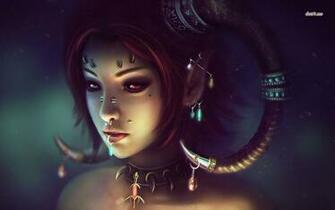 Pierced Elf Girl With Horns Wallpaper Fantasy