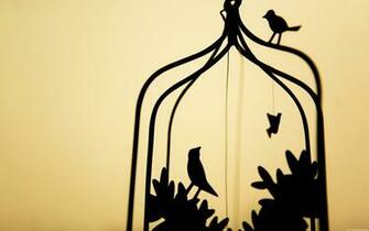 Birds Silhouettes Cage Simple Background Wallpaper HD