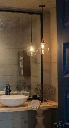 Gray Shiplap Powder Room With Balustrade Vanity And Marble Sink