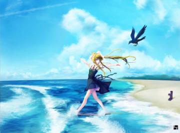 Wallpaper Sea Anime Girls Sky Blue Wind Air Ocean