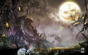 Full Moon And Mountain Digital Wallpaper Guildwars Guild Wars