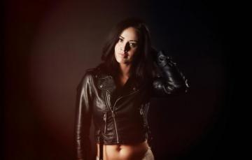 Wallpaper Look Girl Background Brunette Leather Jacket Image