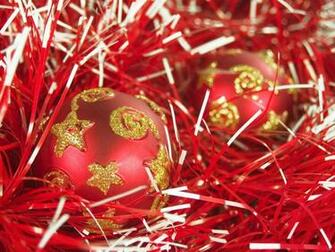 Christmas New Year Spheres Tinsel Red Ornaments Stock