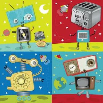 Retro Robot Collection Wall Art Contemporary Wallpaper By Murals