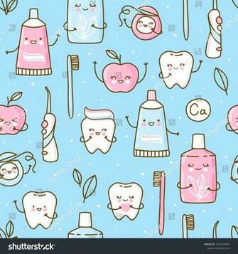 Seamless Pattern With Cute Teeth And Objects For Dental Care On