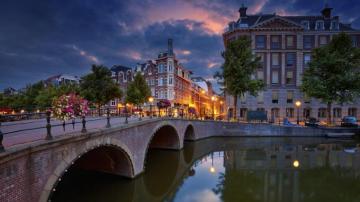 Netherlands Canal Amsterdam Europe Water Dusk City