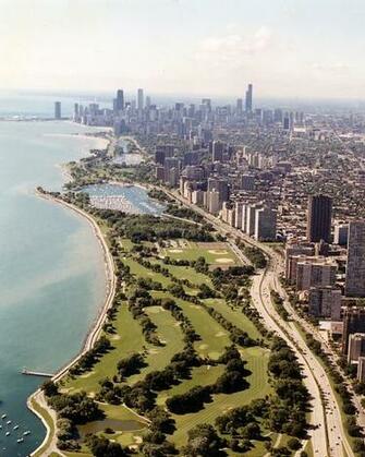 Chicago S Background Of Aerial Lakefront Golf Course