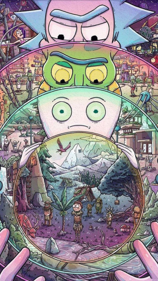 Rick And Morty With Aliens Tablet Wallpaper