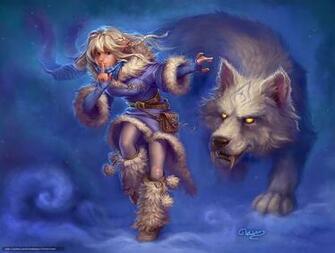 Wallpaper Girl Elf Wolf Desktop In The