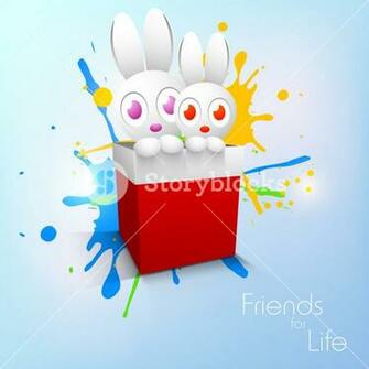 Happy Friendship Day Concept With Little Rabbiits In A Redbox On