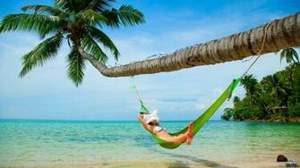 Tropical Island Beach Hammock HD Wallpaper Background Image