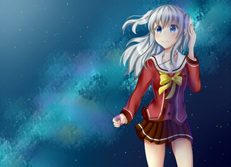 Blue Eyes Bow Charlotte Gray Hair Seifuku Tomori Nao Twintails