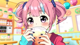 Cute Anime Girl Drinking Boba Wallpaper