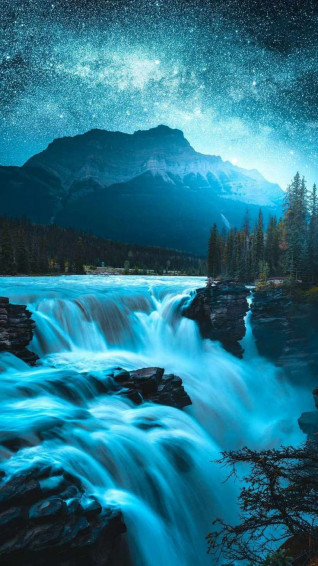 Waterfalls And Milky Way Sky iPhone Wallpaper