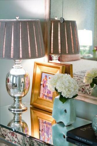 British Colonial Decor Gold Table Textured Wallpaper Moldings
