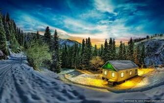 Mountain Cabin Winter HD Wallpaper