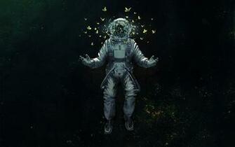 Astronaut Space Suit Butterflies Art Wallpaper