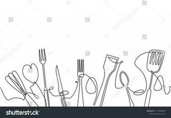 Cooking Seamless Pattern Outline Cutlery Background One Line