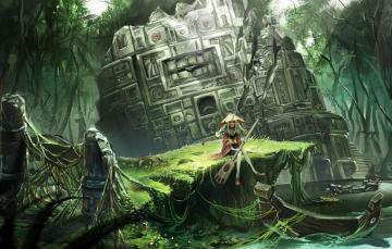 Wallpaper Boat Jungle Ladder Girl The Ruins River Priestess