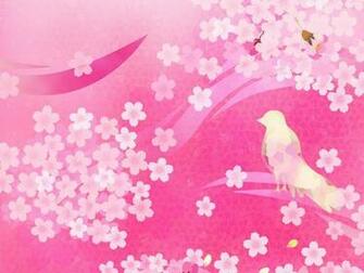 Pink Cherry Blossom And Bird Sweet Floral Background Wallpaper
