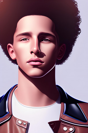Picture A Digital Illustration Of Curly Haired Boy With Modern