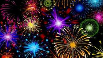 Celebration Fireworks In Red Blue Yellow And Green Color